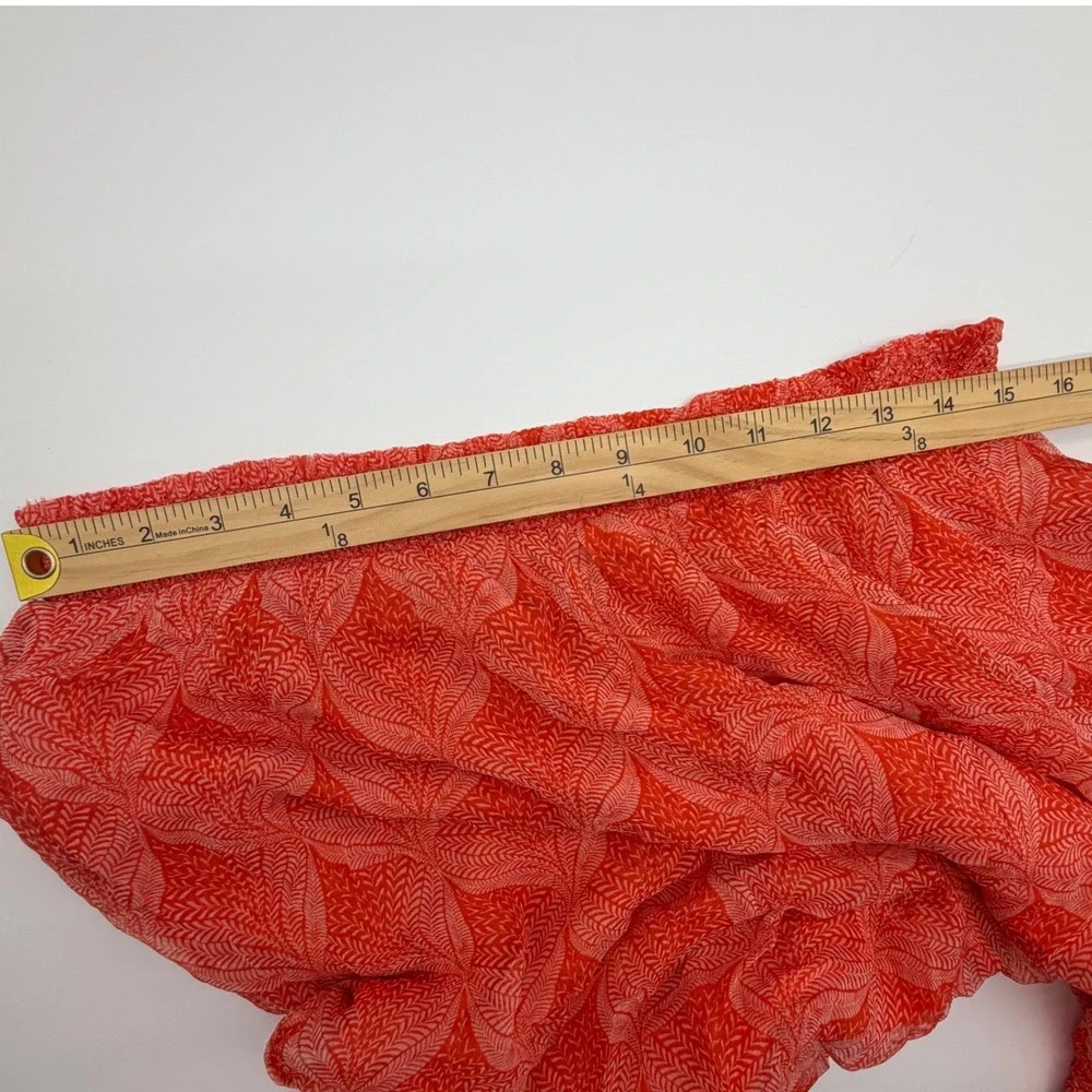 Sundance Coral Orange Leaf Print Cupro Wide Leg Ruffle Hem Pants Womens Large